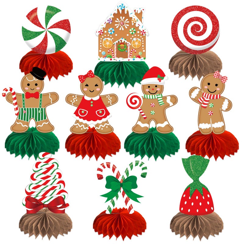 kockuu Gingerbread Christmas Party Table Decorations Centerpieces10pcs Paper Gingerbread Man House Lollipops Candy Canes Honeycombs for Xmas Winter Holiday Birthday Party Decor Supplies - Image 3