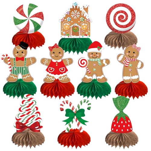 kockuu Gingerbread Christmas Party Table Decorations Centerpieces10pcs Paper Gingerbread Man House Lollipops Candy Canes Honeycombs for Xmas Winter Holiday Birthday Party Decor Supplies - Image 1