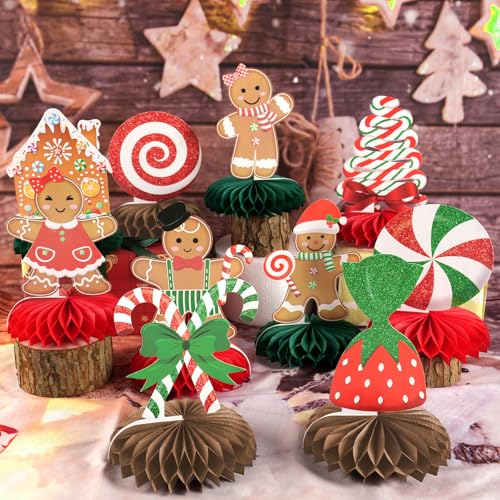 kockuu Gingerbread Christmas Party Table Decorations Centerpieces10pcs Paper Gingerbread Man House Lollipops Candy Canes Honeycombs for Xmas Winter Holiday Birthday Party Decor Supplies - Image 5