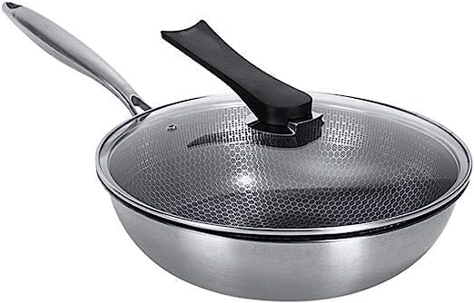 TUPERMAR Stainless Steel Honeycomb Frying Pan Non-Stick with Stainless Steel Handle Stay Cool | Dishwasher and Oven Safe Suitable for All Hob Types | Best for Making Fried Rice, Noodles, Meat - Image 1