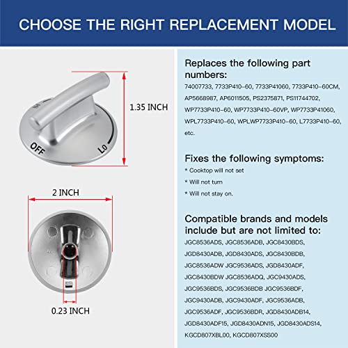 Reyhoar 7733P410-60 Surface Burner Knob, Control Knobs Replacement Part fit for Jenn-Air/Maytag/KitchenAid Gas Cooktop Stove, Replaces 74007733, AP5668987, PS2375871, AP6011505 (5Pcs) - Image 4