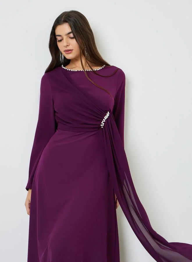 Take Two Purple Embellished Draped A-Line Maxi Dress