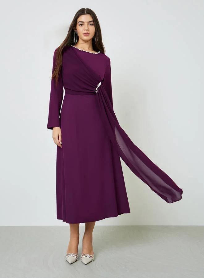 Take Two Purple Embellished Draped A-Line Maxi Dress