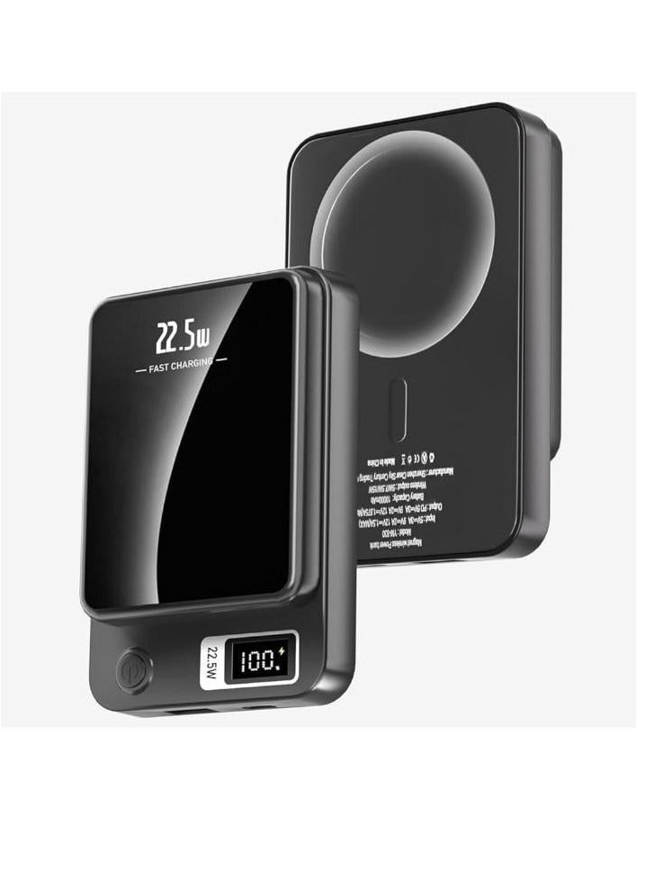 sunpin Portable magnetic iPhone charger, Magnetic wireless power bank 5000mAh, over Charging Protection Fast Power Bank, Type C Port Black - Image 1