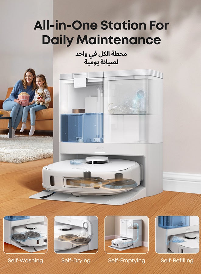 eufy X10 Pro Omni Robot Vacuum and Mop with 8,000 Pa Suction, Dual Mops with 12 mm Auto-Lift and Carpet Detection, AI Obstacle Avoidance, Auto Mop Washing, Self-Drying, Self-Emptying, Self-Refilling 50 W T2351 White - Image 5