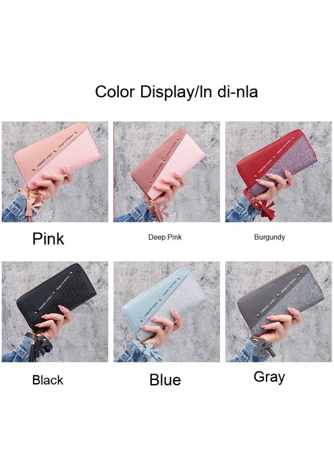 Ladies Purse Wallet PU Leather Long Women Wallet Card Holder Organiser Wallet Wristlet Clutch Wallet with Zipper Pocket Coin Purse Phone Wallet with Tassel and Pendant