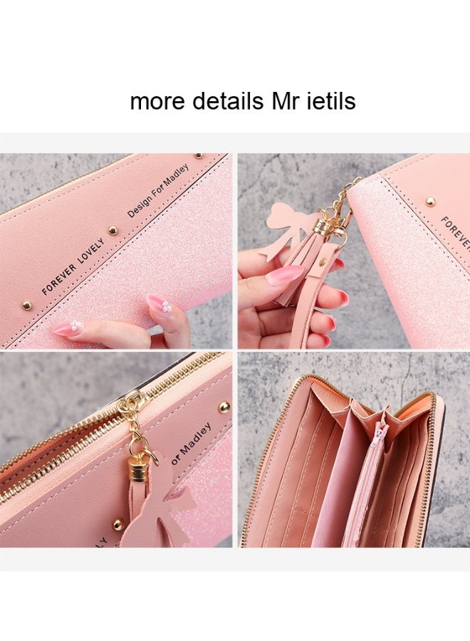 Ladies Purse Wallet PU Leather Long Women Wallet Card Holder Organiser Wallet Wristlet Clutch Wallet with Zipper Pocket Coin Purse Phone Wallet with Tassel and Pendant