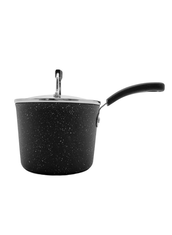 Starfrit The Rock Terra 2,8L (3QT) Ceramic Non-Stick Saucepan with Lid - Thick Aluminum Base - PFOA Free - Easy to Clean - Black Marble - Image 1