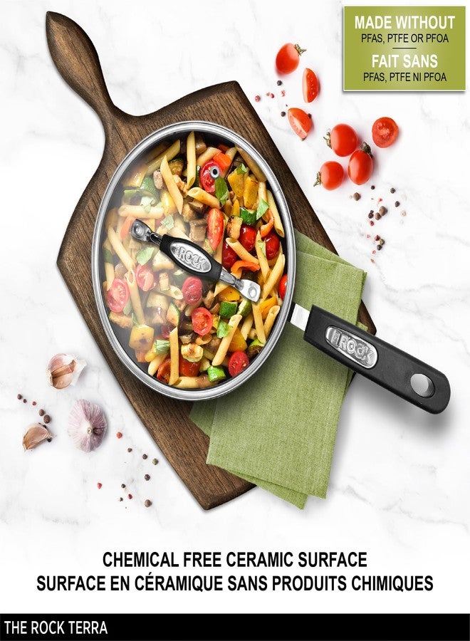 Starfrit The Rock Terra 2,8L (3QT) Ceramic Non-Stick Saucepan with Lid - Thick Aluminum Base - PFOA Free - Easy to Clean - Black Marble - Image 4