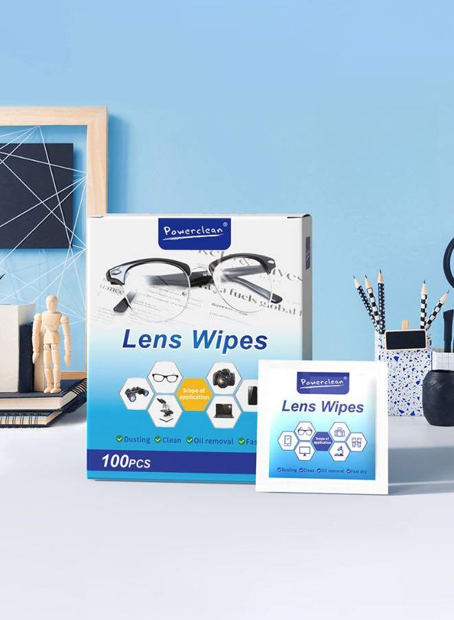 Powerclean Eyeglass Lens Cleaning Wipes for Camera Lenses, Sunglasses, Goggles Pre-Moistened Lens Cleaning Wipes 100 Count, Safe and Fast Drying Eyeglass and Screen Cleaner, Individually Wrapped - Image 1