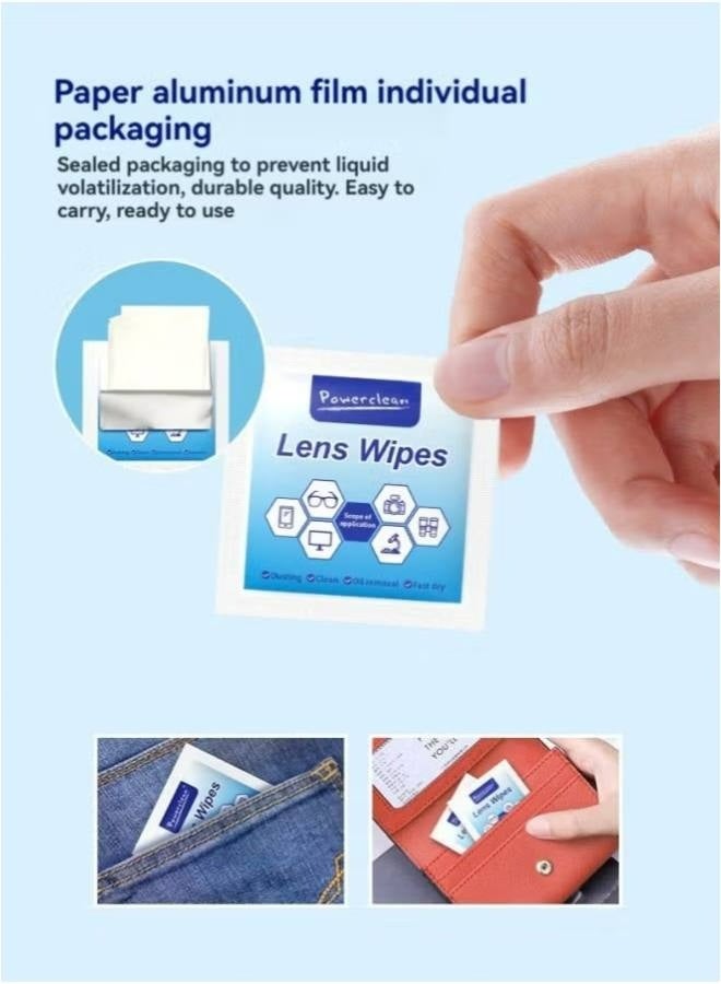 Powerclean Eyeglass Lens Cleaning Wipes for Camera Lenses, Sunglasses, Goggles Pre-Moistened Lens Cleaning Wipes 100 Count, Safe and Fast Drying Eyeglass and Screen Cleaner, Individually Wrapped - Image 2