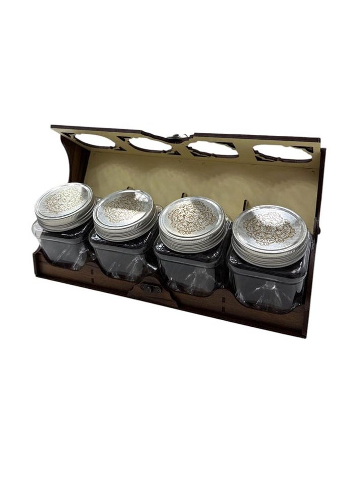 Joza Box Wooden Gift Box with 4 Plastic Jars – Ideal for Chocolates, Sweets & Treats – 9.5 x 34 x 11 cm  - Image 2