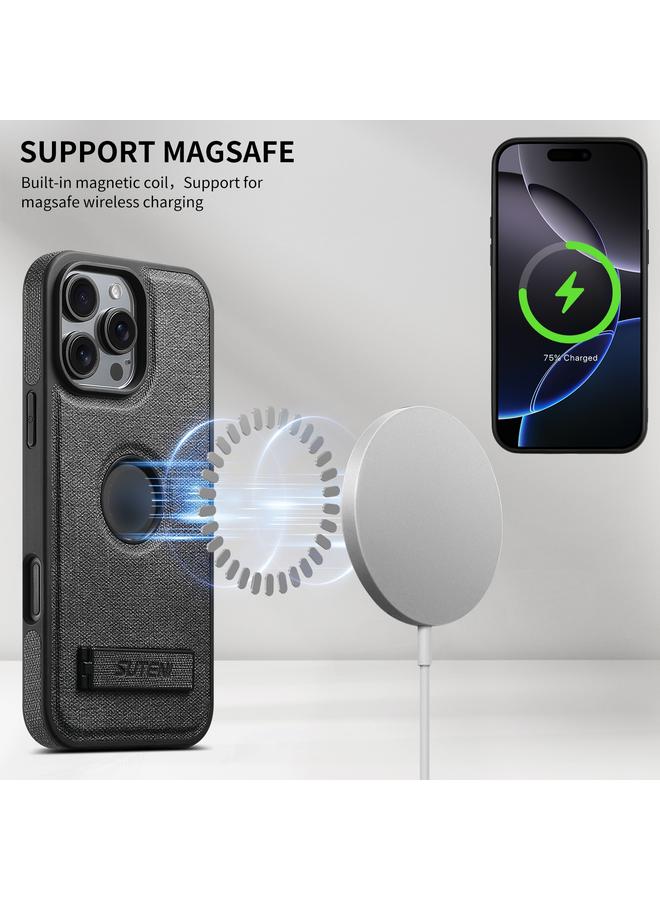 Suteni Case For iPhone 12 G2 Holder Denim Leather Back MagSafe Phone Case - Image 3