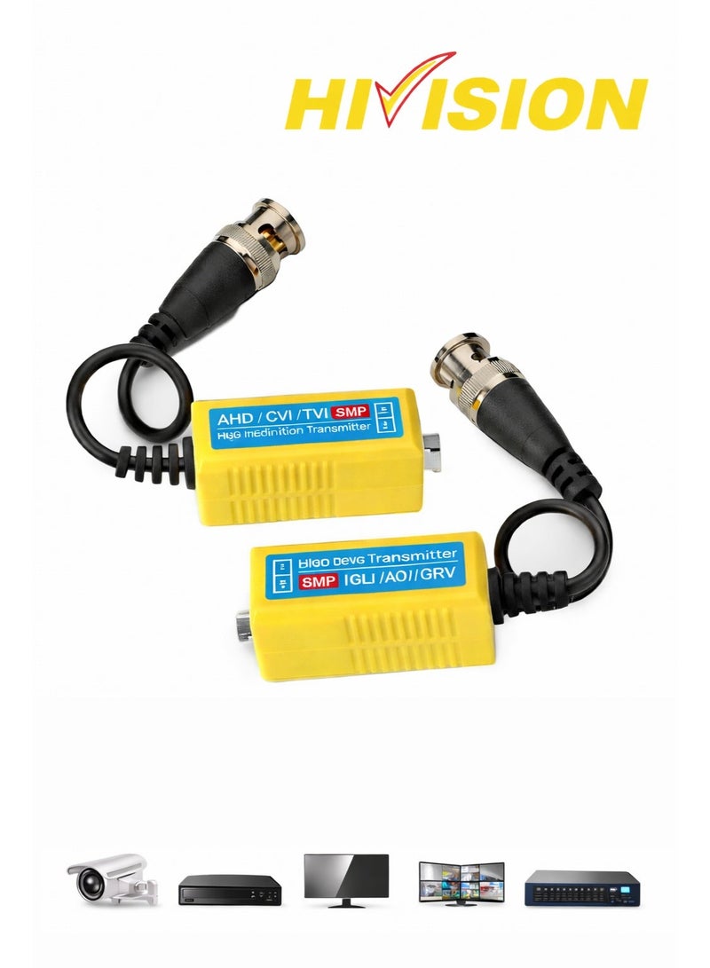 Hivision HD Passive Video Balun 5MP/8MP – CCTV Camera Balun for AHD/TVI/CVI, RJ45 UTP Video Balun, High Definition Passive CCTV Video Transceiver, Anti-Jamming Security Camera Balun (Pair) - Image 1