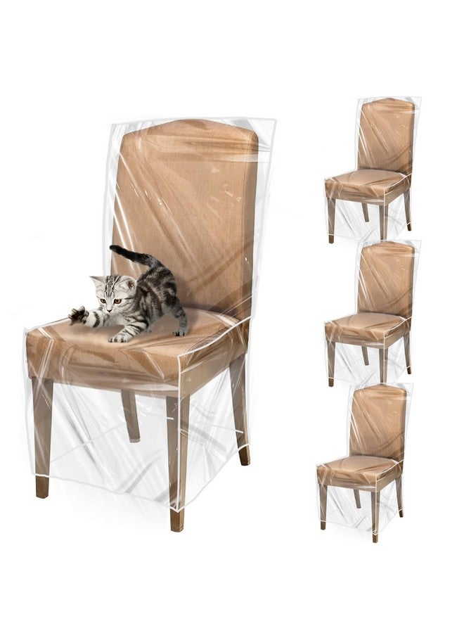 PAMASE 4 Pack Plastic Dining Chair Protectors with Backrests - Waterproof Thickened PVC Seat Covers Removable Washable Slipcover Keeping Chair Away from Water Dust Pet Hair Paws Claws - Image 1