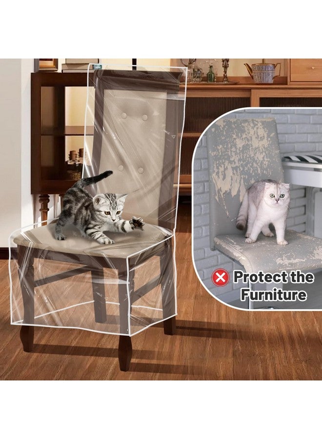 PAMASE 4 Pack Plastic Dining Chair Protectors with Backrests - Waterproof Thickened PVC Seat Covers Removable Washable Slipcover Keeping Chair Away from Water Dust Pet Hair Paws Claws - Image 2