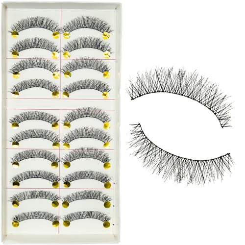 YUISI 10 Pairs of False Eyelashes, Eyelashes Natural Look Reusable, Wispy Handmade Fake Eyelashe, 3D Fluffy Lashes for Bridal & Festivals (Black-M14) - Image 1