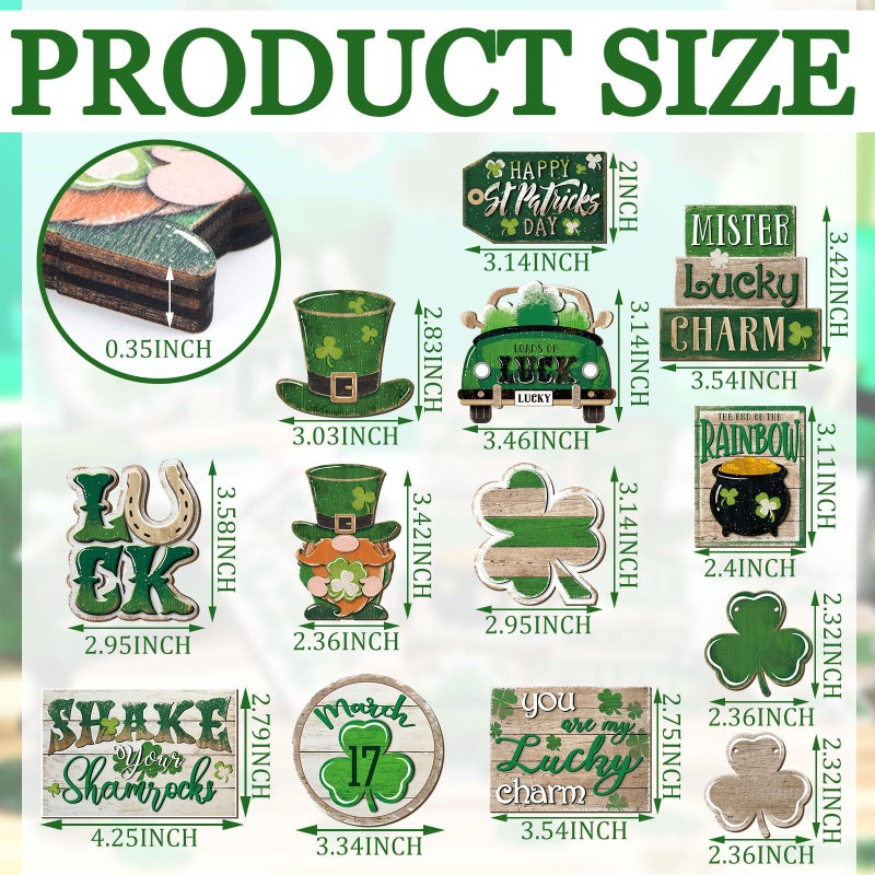 Ferraycle 16 Pcs St. Patrick's Day Tiered Tray Decor Set Shamrock Gnome Truck Wood Sign Rustic Irish Theme Table Centerpiece Tabletop for Home Table(Clover) - Image 2