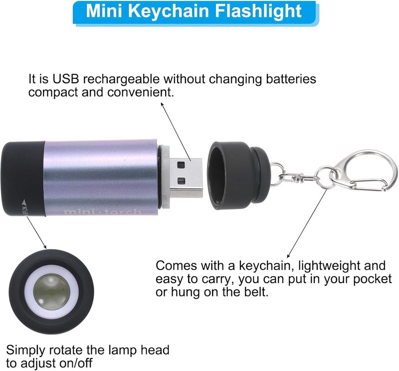 PATIKIL 2.56-Inch Mini Keychain Flashlight - USB Rechargeable LED Torch in Purple - Image 5