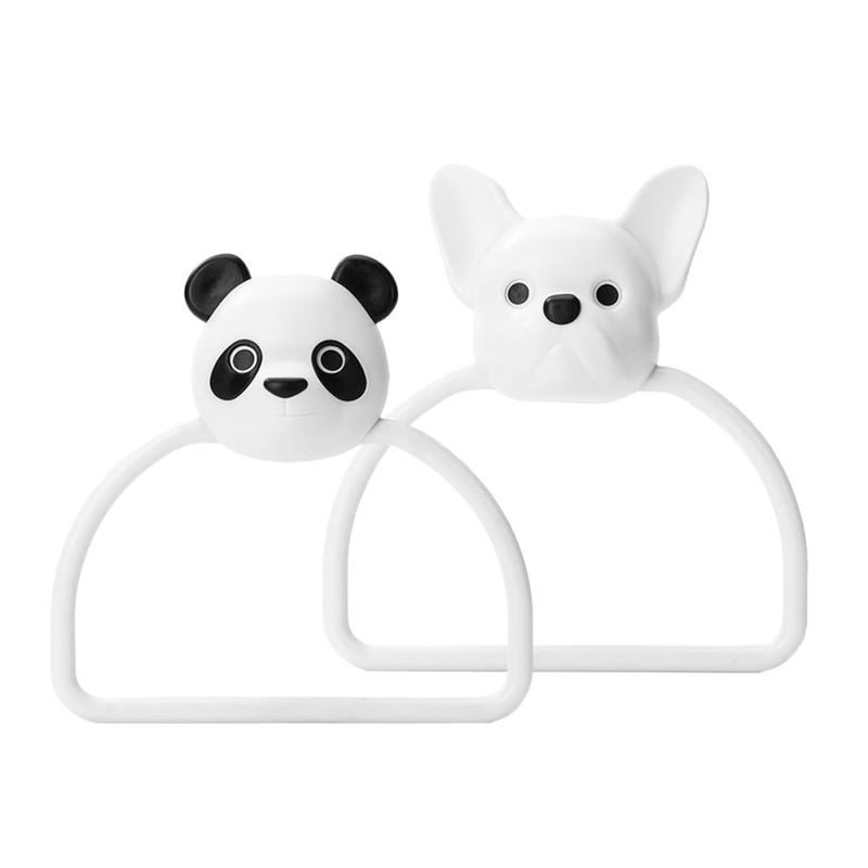 2Pcs Cute Panda Puppy Adhesive Towel Holder Set Wall Mounted No Drill Bathroom Kitchen - Image 2