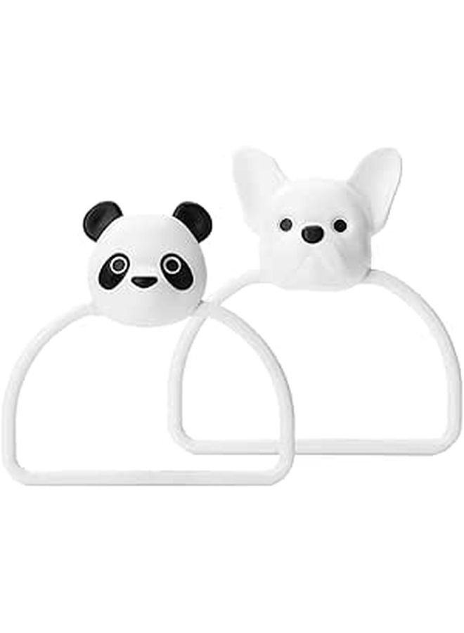 2Pcs Cute Panda Puppy Adhesive Towel Holder Set Wall Mounted No Drill Bathroom Kitchen - Image 1