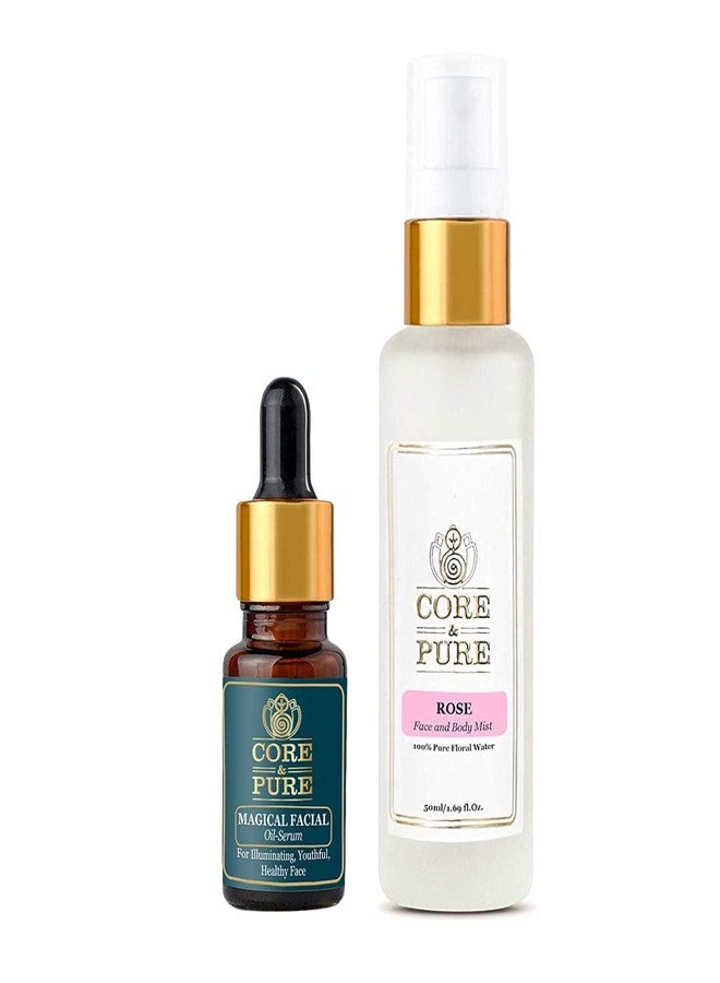 CORE & PURE Combo Pack of Magical Facial Oil Serum 12 ml & Rose Water- Face and Body Mist 50 ml - Image 1