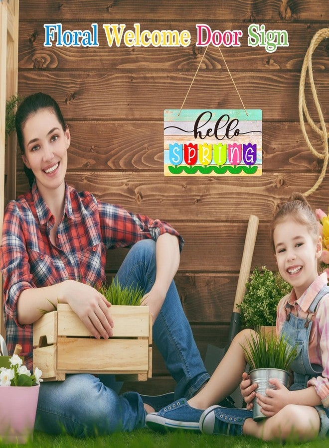 PETCEE زينة باب ربيعية من بيتسي - لافتة "مرحباً بالربيع" مقاس 12 بوصة، زهور توليب ملونة، ديكور ترحيبي دائري للباب الأمامي، إكليل ريفي، زينة معلقة على جدار الشرفة، زينة عيد الفصح، للاستخدام الداخلي والخارجي - Image 3