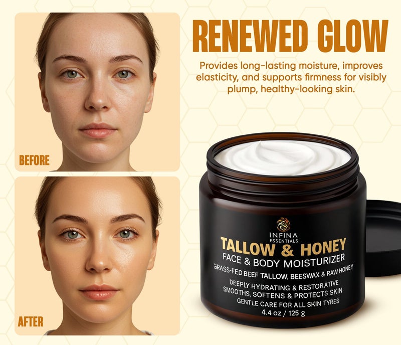 INFINA ESSENTIALS Beef Tallow for Skin - Grass Fed Beef Tallow Face & Body Moisturizer - Balm Style Moisturizing Cream with Raw Honey, Beeswax & Olive Oil for Dry Skin, Hands & Feet - 4.4 oz - Image 5