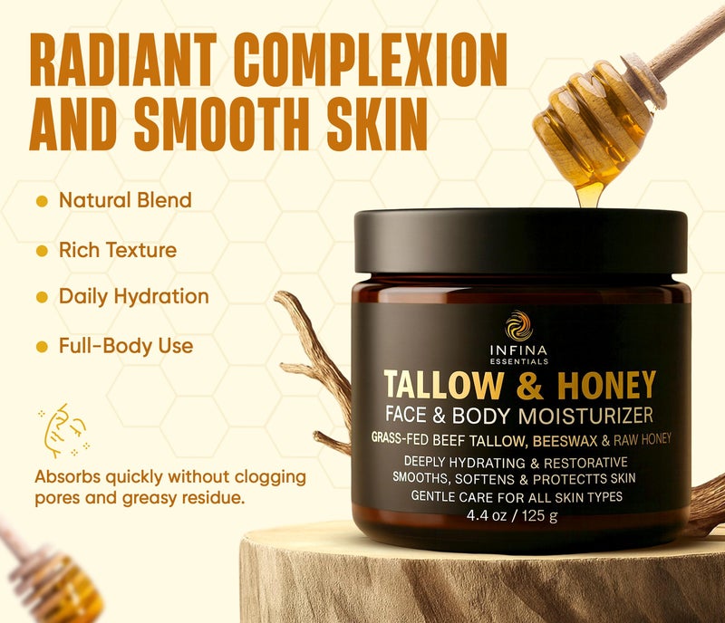 INFINA ESSENTIALS Beef Tallow for Skin - Grass Fed Beef Tallow Face & Body Moisturizer - Balm Style Moisturizing Cream with Raw Honey, Beeswax & Olive Oil for Dry Skin, Hands & Feet - 4.4 oz - Image 3