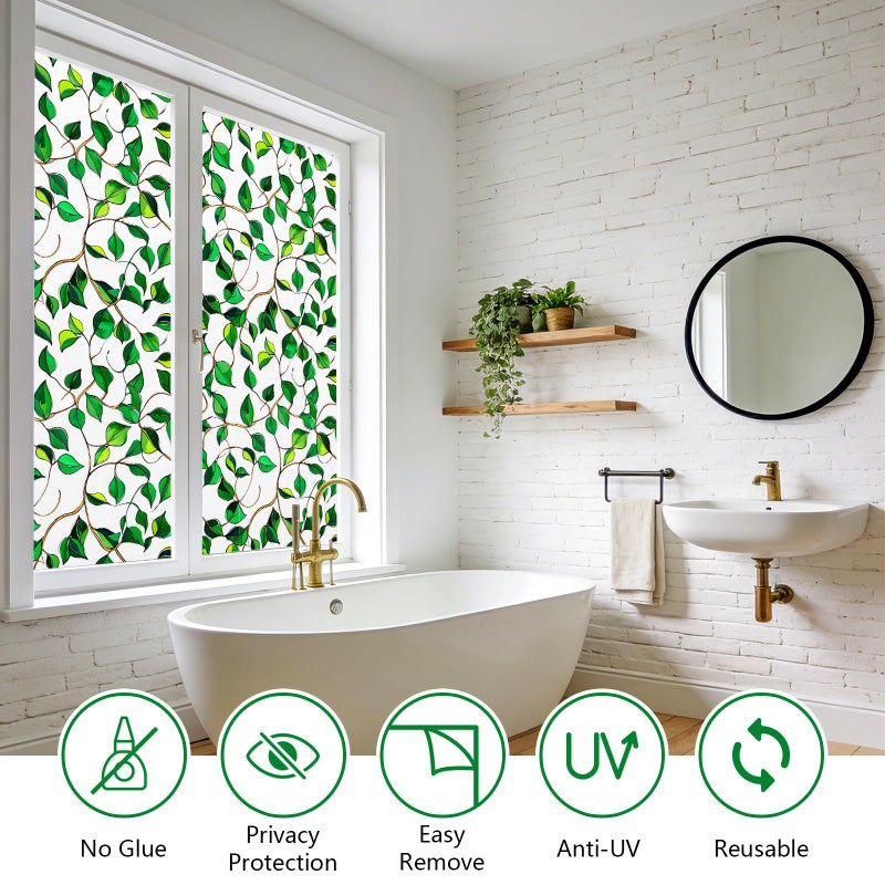 Kromapolis Privacy Window Film Frosted Glass Static Cling, Front Door Heat UV Blocking Frosting Stickers, Decorative Stained Glass Home Decor Covering for Bathroom & Kitchen, 17.5'' x 78.7'' - Image 4