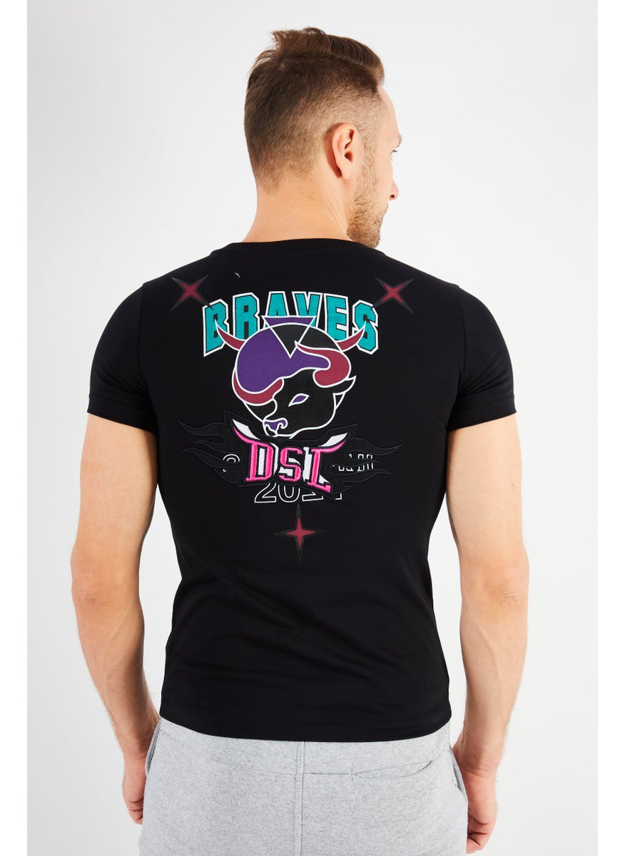 DIESEL Men Crew Neck Short Sleeve Graphic And Embroidered T Shirt, Black  - Image 4