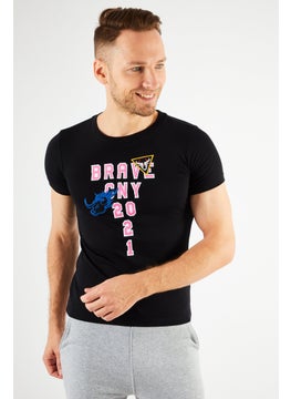 DIESEL Men Crew Neck Short Sleeve Graphic And Embroidered T Shirt, Black  - Image 1