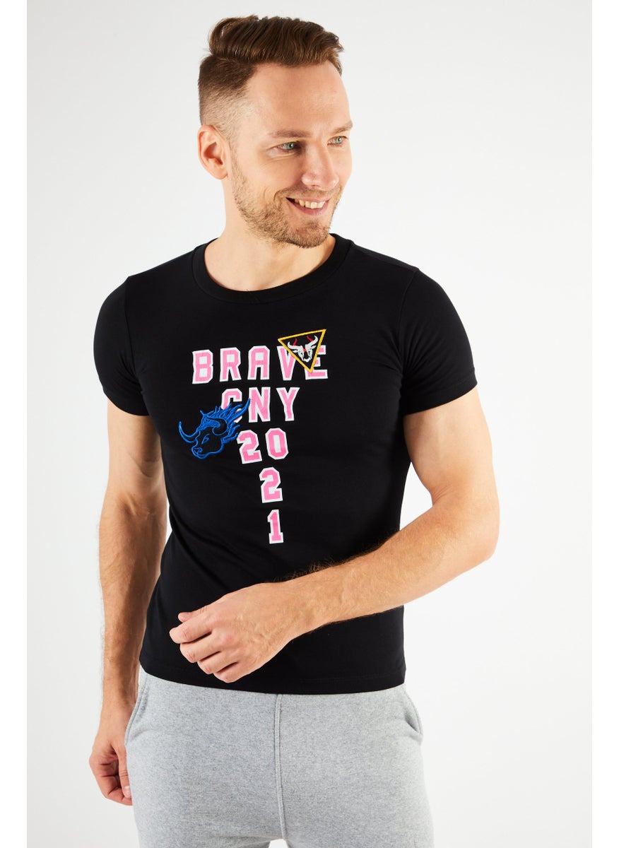DIESEL Men Crew Neck Short Sleeve Graphic And Embroidered T Shirt, Black  - Image 1
