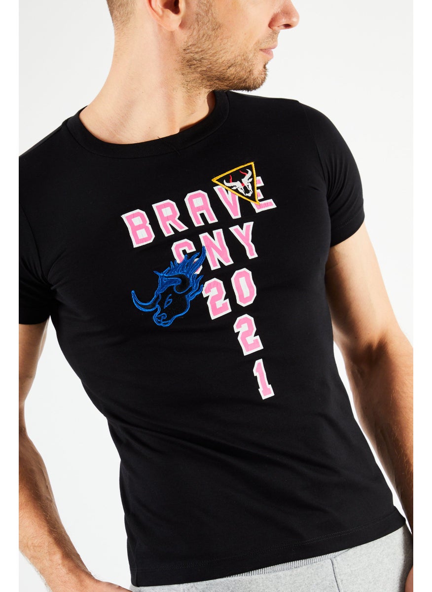 DIESEL Men Crew Neck Short Sleeve Graphic And Embroidered T Shirt, Black  - Image 3