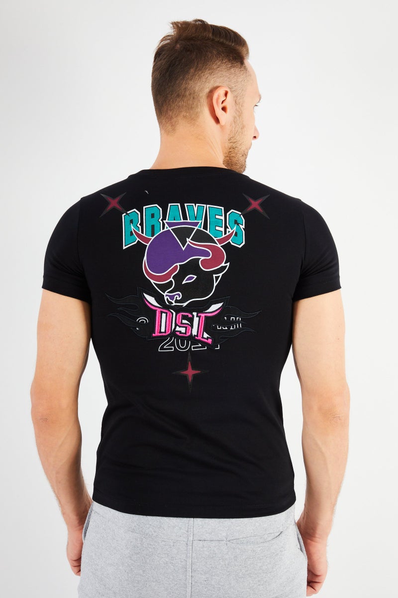 DIESEL Men Crew Neck Short Sleeve Graphic And Embroidered T Shirt, Black - Image 4