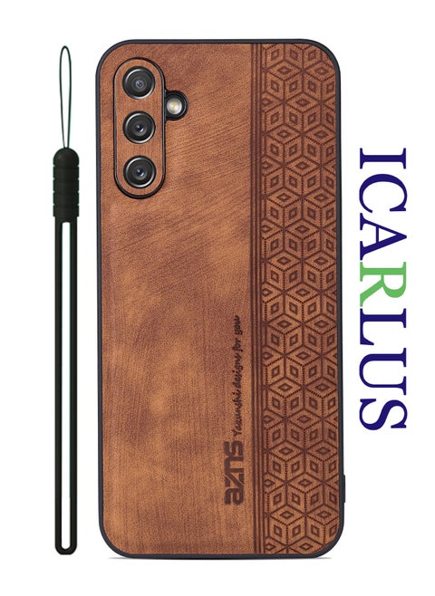 For Samsung Galaxy A25 5G Anti-scratch Phone Case Imprinted Leather Coated TPU Cover - Brown