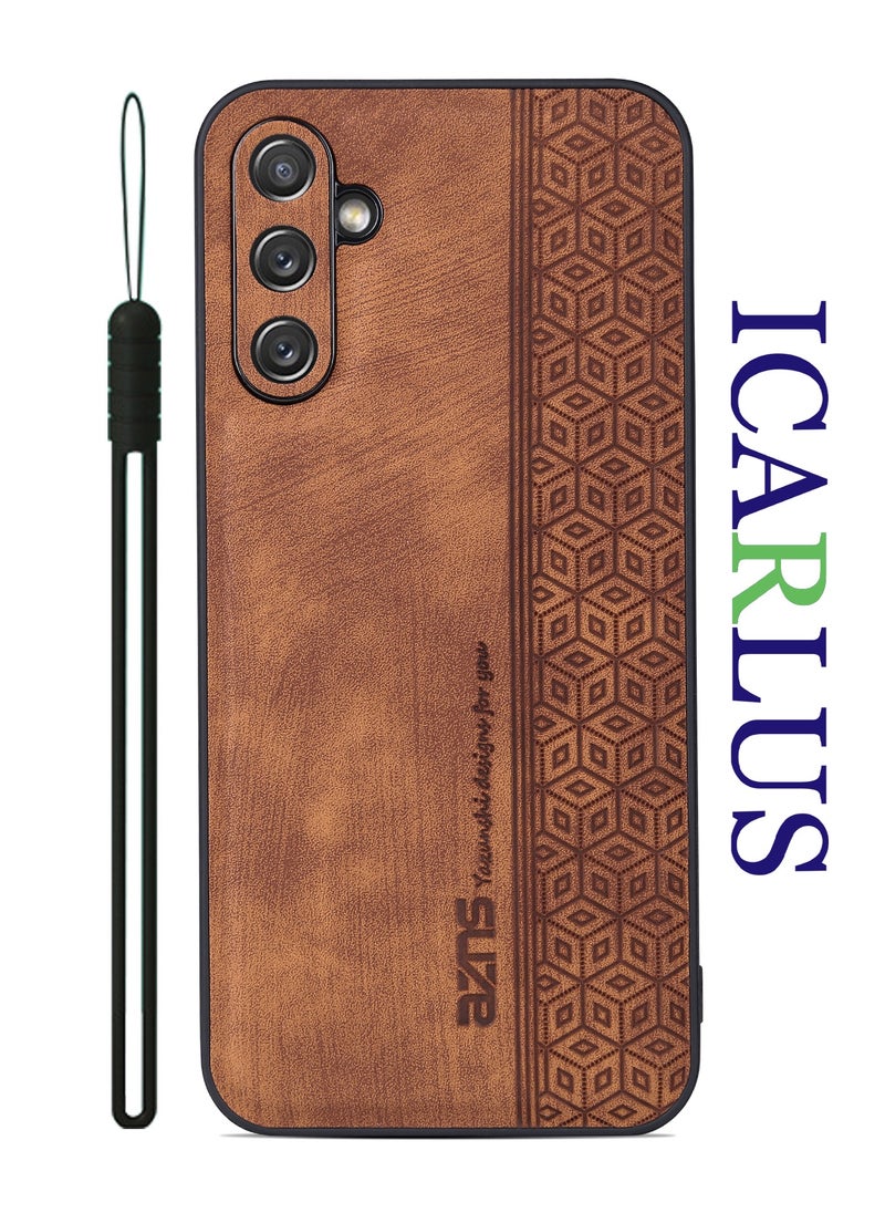 For Samsung Galaxy A25 5G Anti-scratch Phone Case Imprinted Leather Coated TPU Cover - Brown