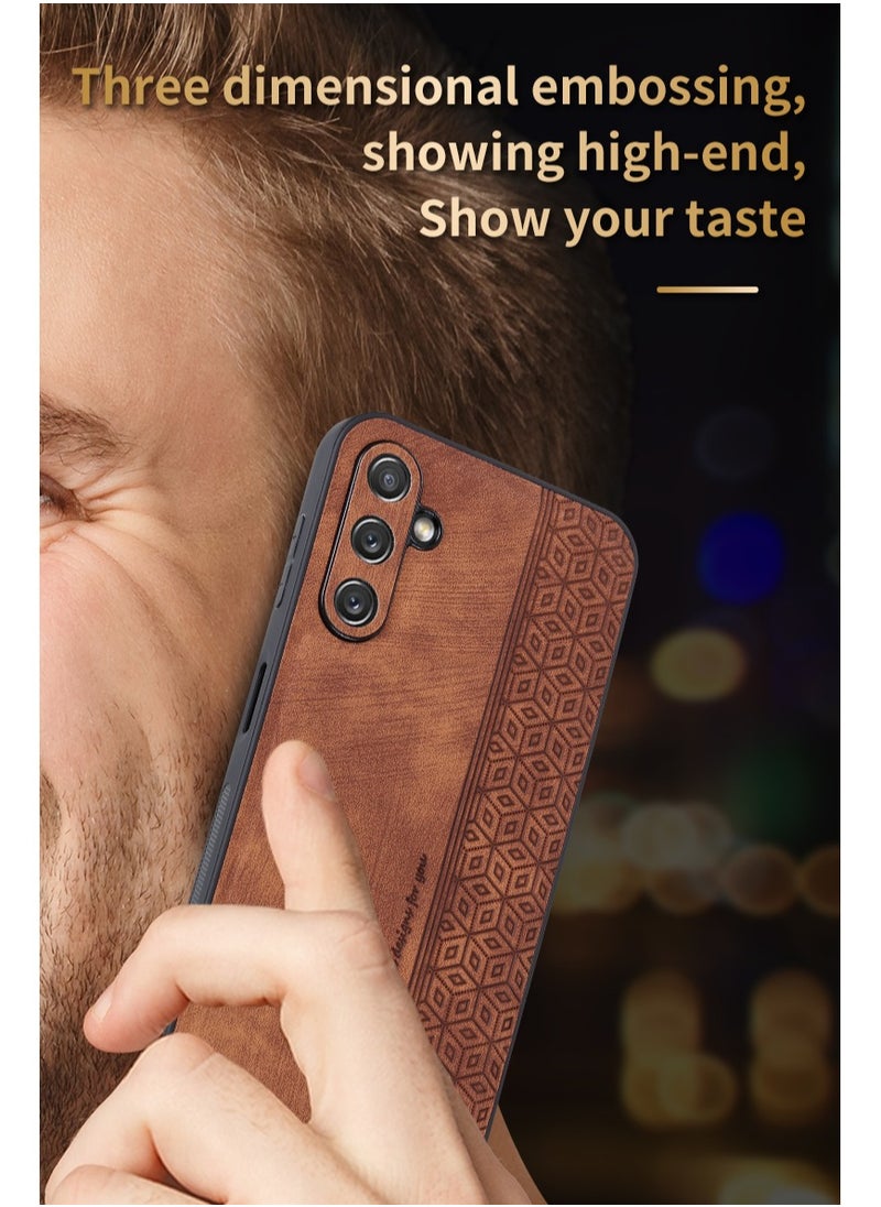 For Samsung Galaxy A25 5G Anti-scratch Phone Case Imprinted Leather Coated TPU Cover - Brown
