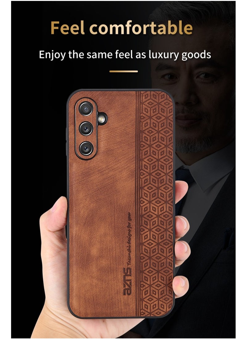 For Samsung Galaxy A25 5G Anti-scratch Phone Case Imprinted Leather Coated TPU Cover - Brown