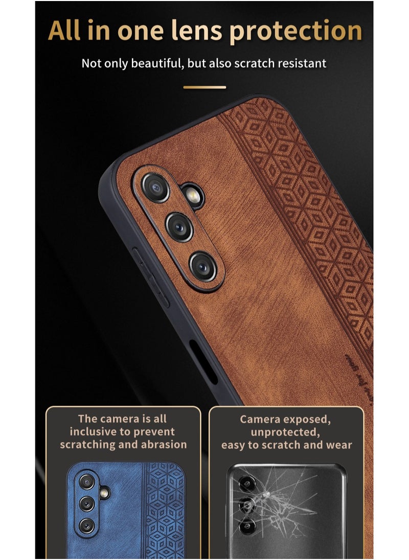 For Samsung Galaxy A25 5G Anti-scratch Phone Case Imprinted Leather Coated TPU Cover - Brown