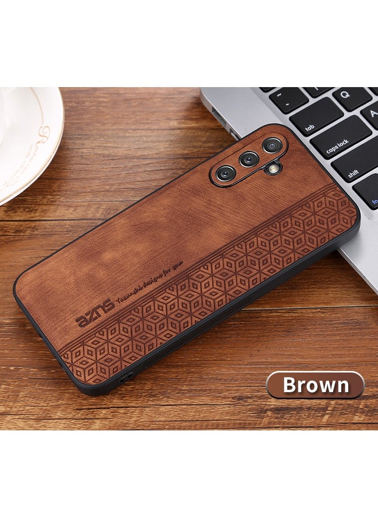 For Samsung Galaxy A25 5G Anti-scratch Phone Case Imprinted Leather Coated TPU Cover - Brown