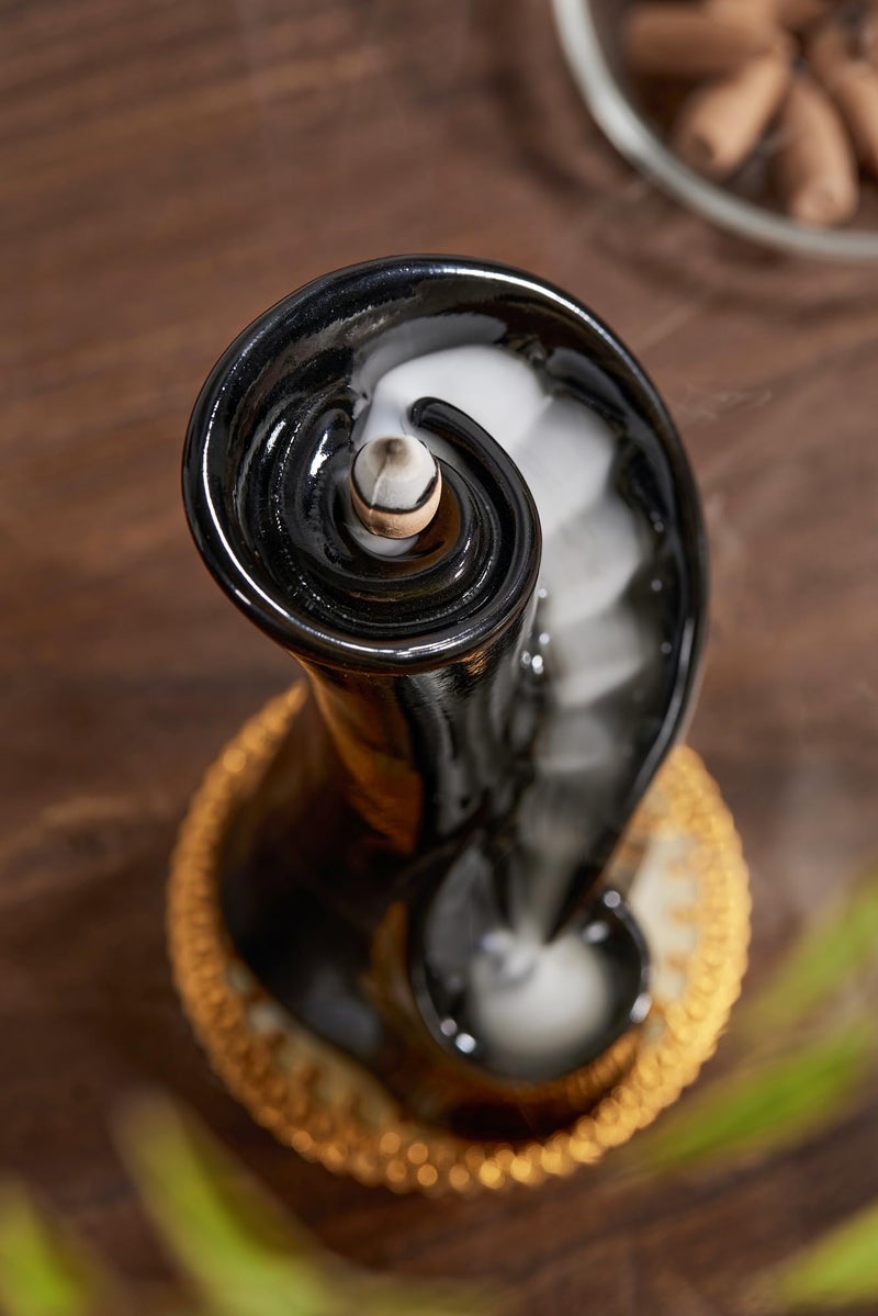 LAMDAWN Unique Cloud Stairs Ceramic Waterfall Incense Holder, Paired with a Pack of Backflow Incense Cones. (Black) - Image 3