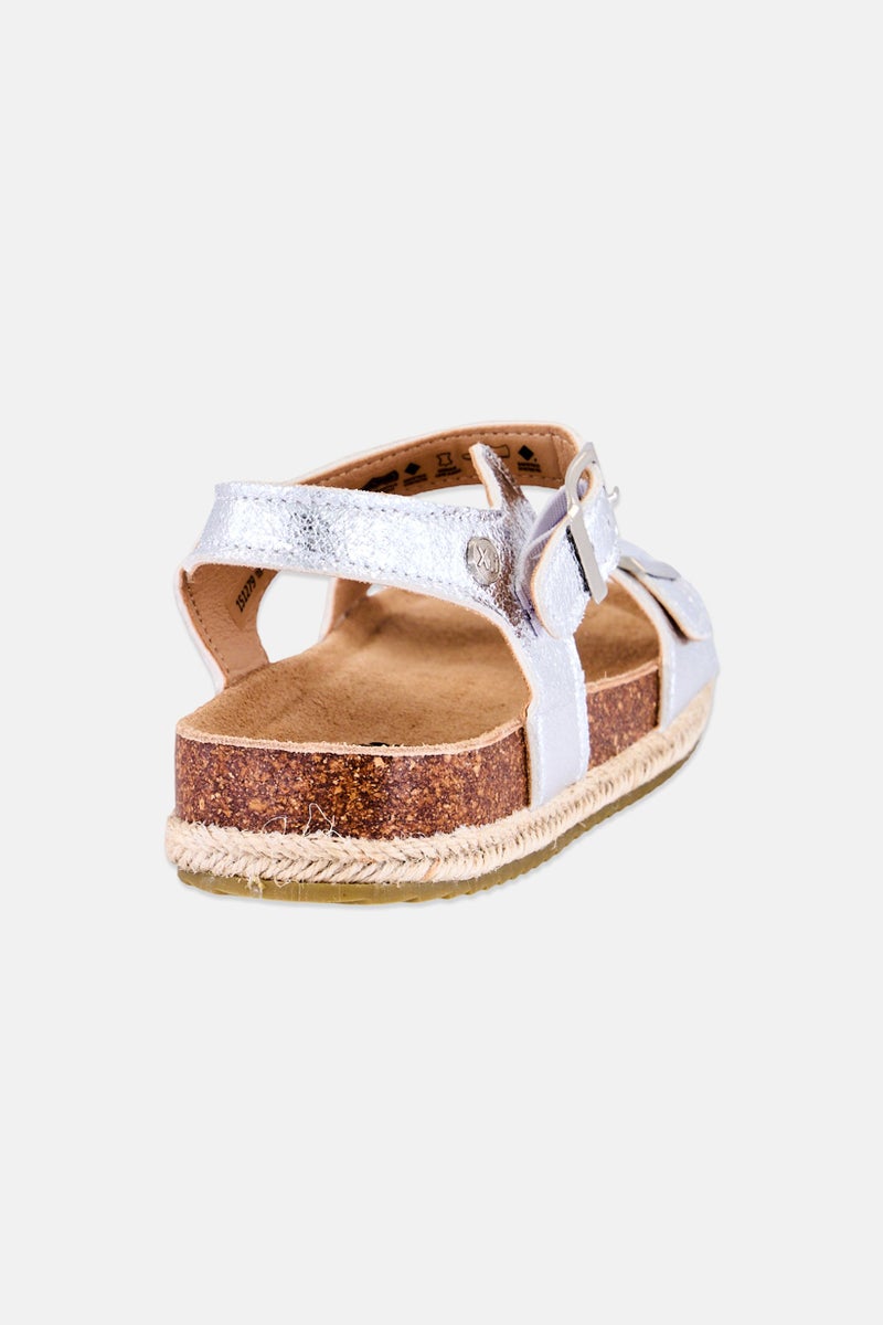 Xti Kids Girl Leather Adjustable Buckle Sandals, Silver - Image 3