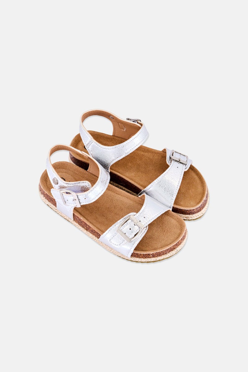 Xti Kids Girl Leather Adjustable Buckle Sandals, Silver - Image 2