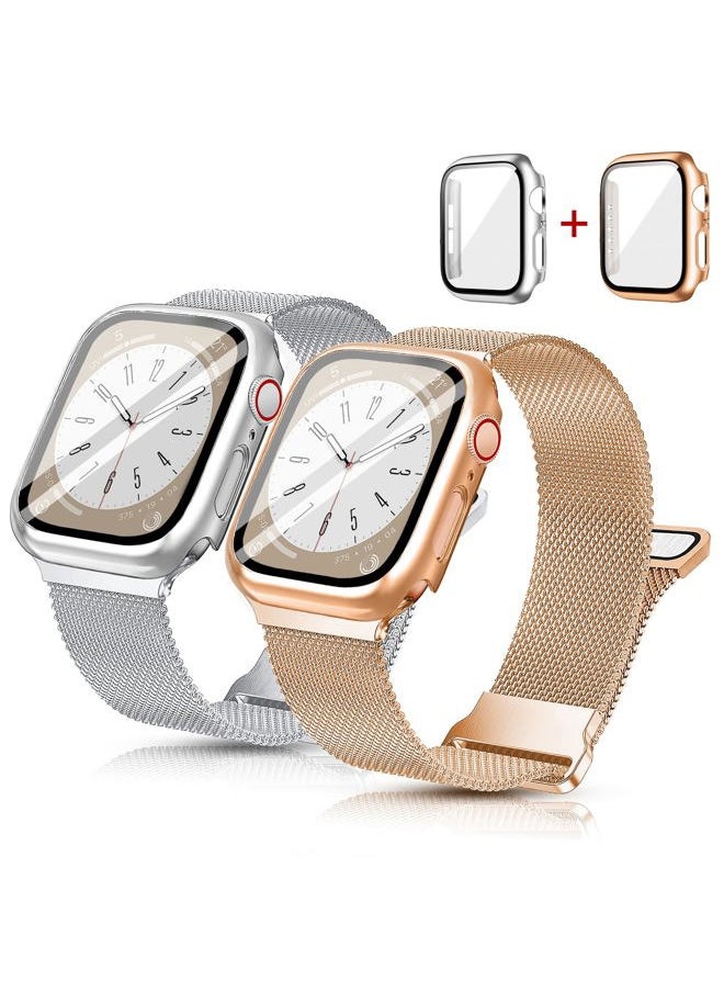Mazuboho 2 Pack Metal Magnetic Bands Compatible with Apple Watch Bands for Women with 41mm Case, Stainless Steel Milanese Mesh Loop iWatch Bands for Apple Watch Band Series 9/8/7 41mm Women Men  - Image 1