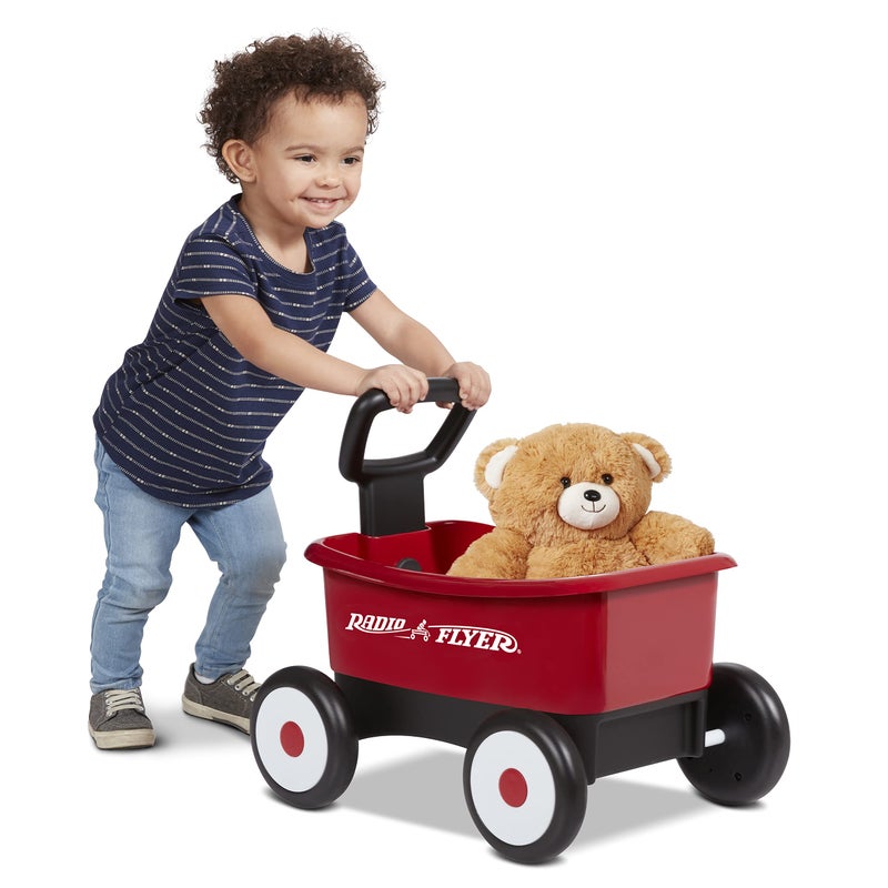 Radio Flyer Push & Pull Walker Wagon with Teddy Bear, Red, for Kids 1-4 Years Old, Locking Handle for Stability, Baby Push Walker Converts to Pull Wagon, for Indoor & Outdoor Play - Image 1