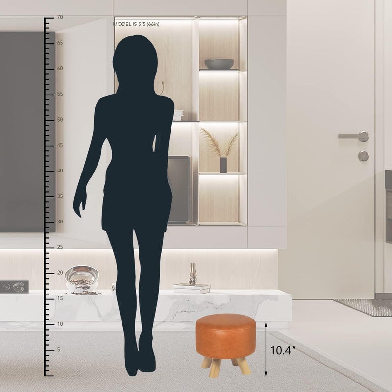 Asense Small Round Ottoman Foot Rest Stool Fabric Padded Seat Footstool Ottoman with Wooden Legs (Dark Orange,Fabric) - Image 3