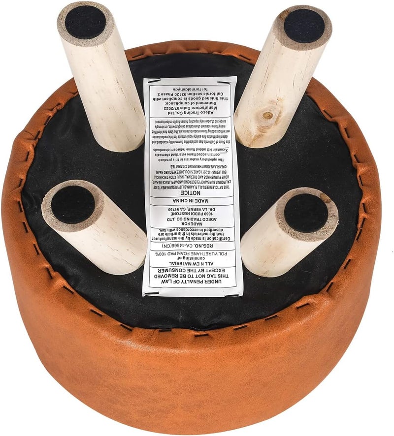 Asense Small Round Ottoman Foot Rest Stool Fabric Padded Seat Footstool Ottoman with Wooden Legs (Dark Orange,Fabric) - Image 4