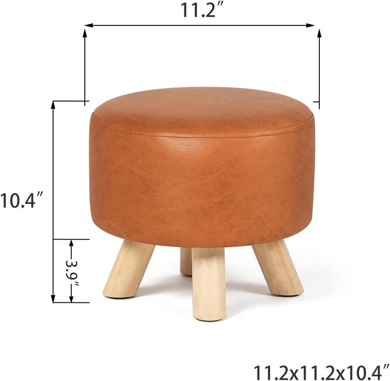 Asense Small Round Ottoman Foot Rest Stool Fabric Padded Seat Footstool Ottoman with Wooden Legs (Dark Orange,Fabric) - Image 5