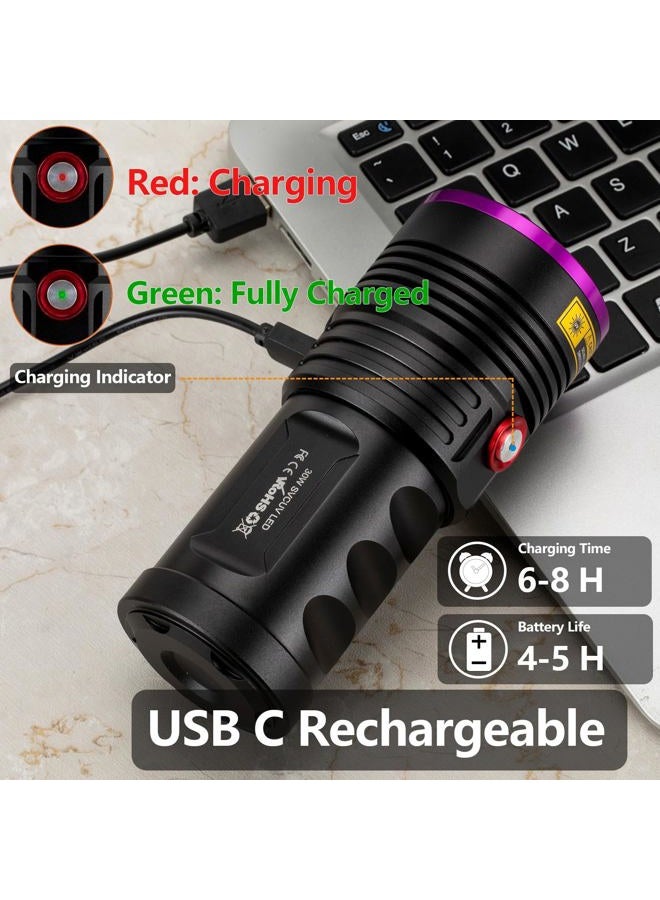 ALONEFIRE H42UV 36W 365nm UV Flashlight USB Rechargeable Ultraviolet Blacklight Torch Pet Urine Detector for Resin Curing, Fishing, Scorpion with UV Protective Glasses, 4PCS Battery Included - Image 5